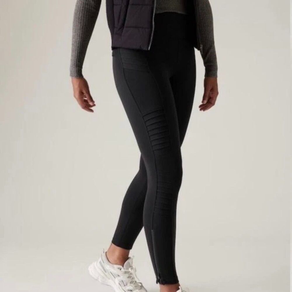 Athleta Women's Size 2X Black Delancey Moto Tights High Rise Ankle Yoga Pockets